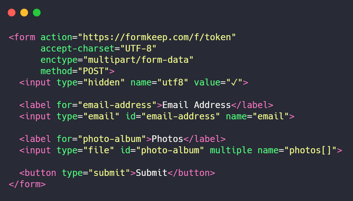 Form Endpoint API embed code